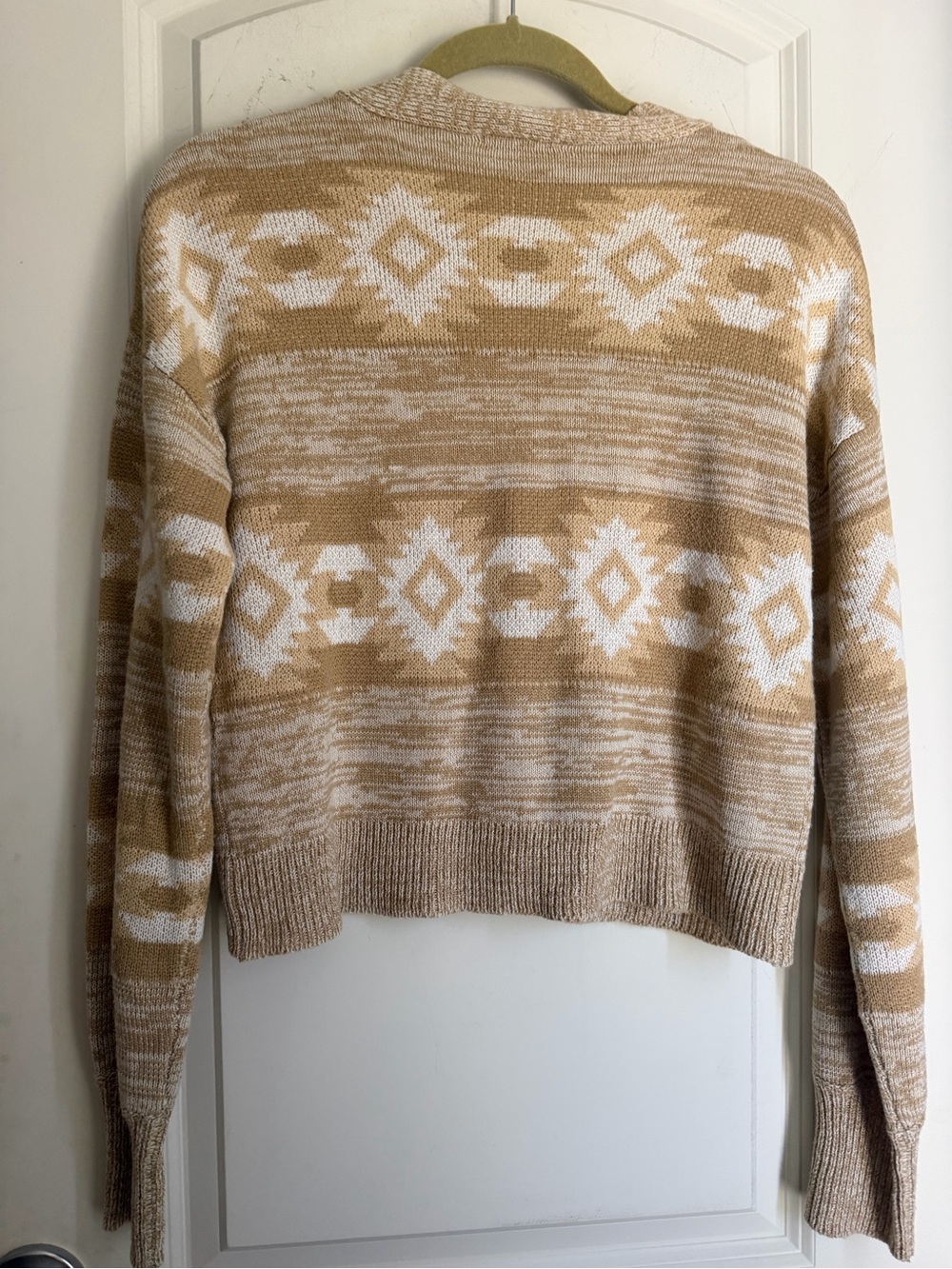 Derek Heart Aztec southwestern print cardigan L neutral crop poly office casual - Picture 7 of 7
